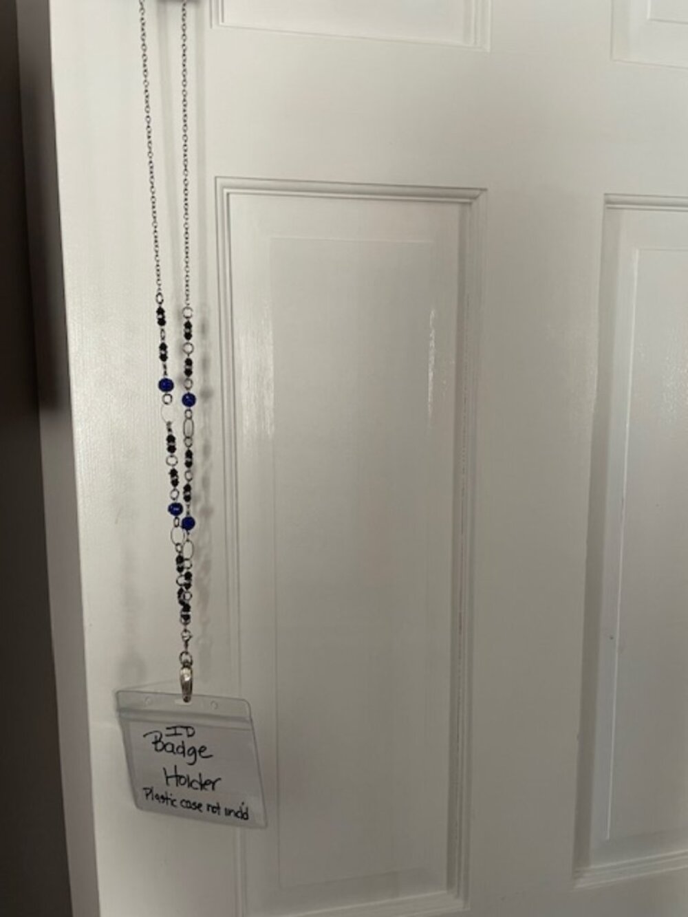 Badge ID Holder Necklace with Crystals, Cobalt Blingy Blue & Black Beads, 19" L